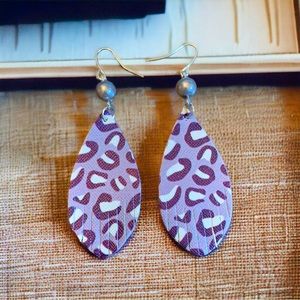 Leopard print, dangle earrings, faux leather, set of two